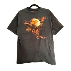 Vintage Harley Black Eagle Flame Cotton T-shirt Large